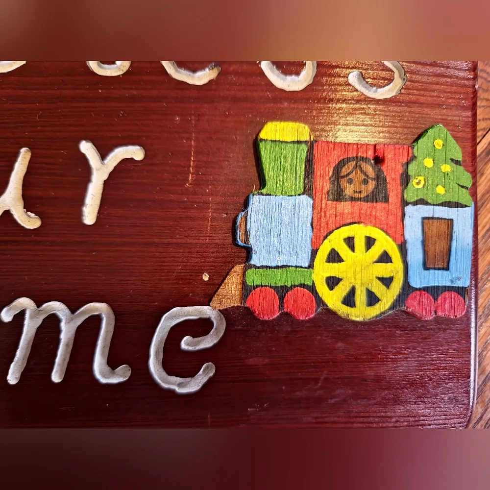 Vintage 70s 80s God Bless Our Home‎ Religious Wooden Train  Wall Plaque  Country